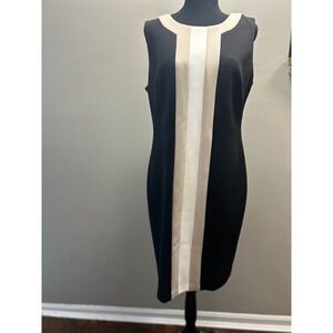 Black Sleeveless Sheath Dress Color Block Career Office Wear